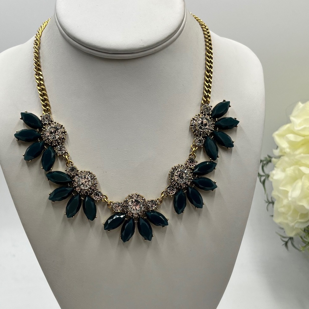 J. Crew Emerald Stacked Cluster Fan Rhinestone Crystal‎ Statement Necklace